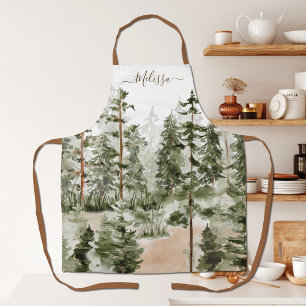 Watercolor Green Forest Apron