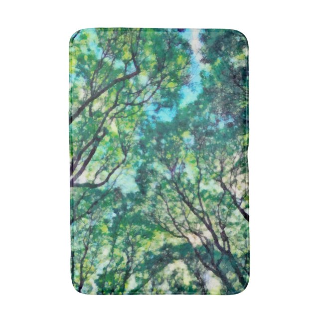 Watercolor Green Forest Bath Mat (Front Vertical)