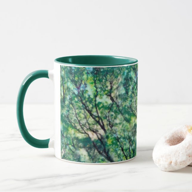 Watercolor Green Forest Pattern Mug (With Donut)