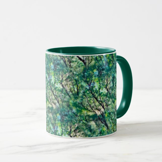 Watercolor Green Forest Pattern Mug (Front Right)