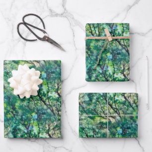 Watercolor Green Forest Pattern Wrapping Paper Sheet