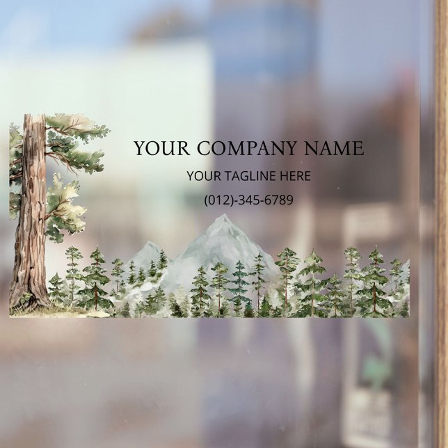 Watercolor Green Forest Personalized Business Window Cling (In situ)