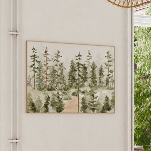Watercolor Green Forest Wall Art