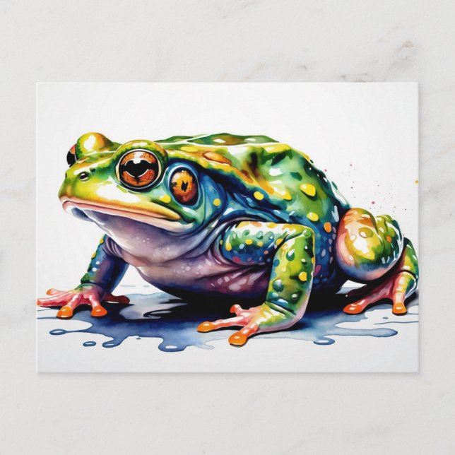 Watercolor Green Frog, Cute Colourful Toad  Postcard (Front)