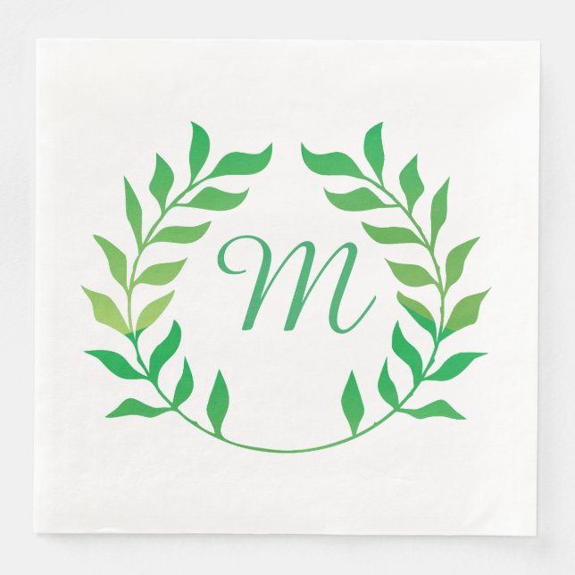 Watercolor Green Garland Monogram Napkin (Front)