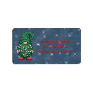 Watercolor Green Gnome Christmas Lights Address Label