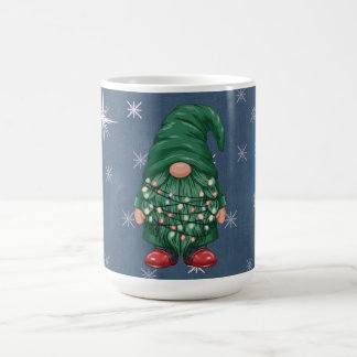 Watercolor Green Gnome Christmas Lights Coffee Mug