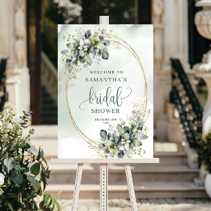 Watercolor Green Gold Bridal Shower Welcome Sign