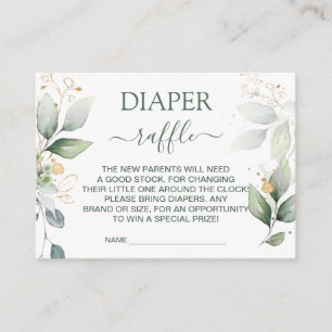 Watercolor green & gold foliage Diaper Raffle Enclosure Card