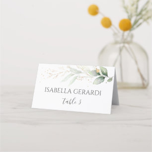 Watercolor green & gold foliage place card