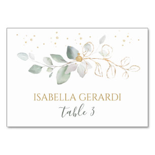 Watercolor green & gold foliage place card