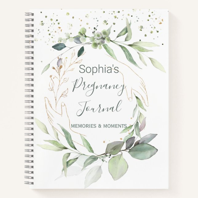 Watercolor Green Gold Foliage Pregnancy Journal (Front)