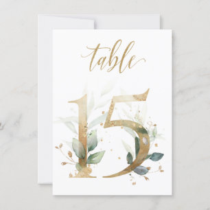 Watercolor Green & Gold Foliage, Table Number 15