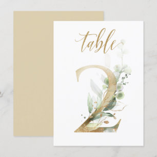 Watercolor Green & Gold Foliage, Table Number 2