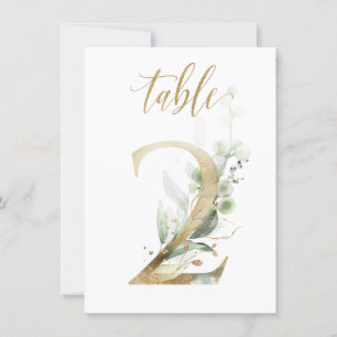 Watercolor Green & Gold Foliage, Table Number 2