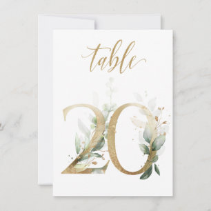 Watercolor Green & Gold Foliage, Table Number 20