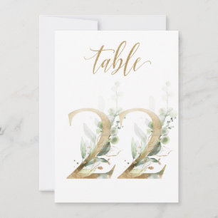 Watercolor Green & Gold Foliage, Table Number 22