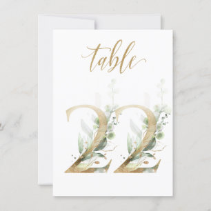 Watercolor Green & Gold Foliage, Table Number 22