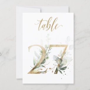 Watercolor Green & Gold Foliage, Table Number 27