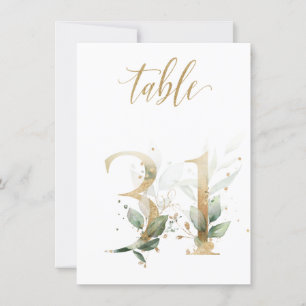 Watercolor Green & Gold Foliage, Table Number 31