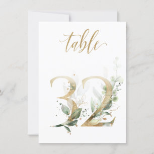 Watercolor Green & Gold Foliage, Table Number 32