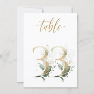 Watercolor Green & Gold Foliage, Table Number 33