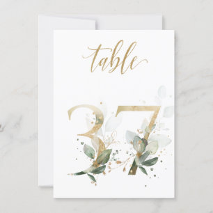 Watercolor Green & Gold Foliage, Table Number 37
