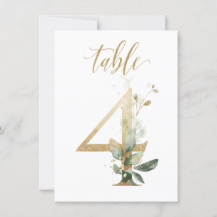 Watercolor Green & Gold Foliage, Table Number 4