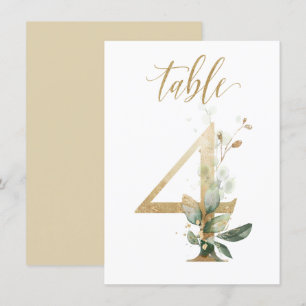 Watercolor Green & Gold Foliage, Table Number 4