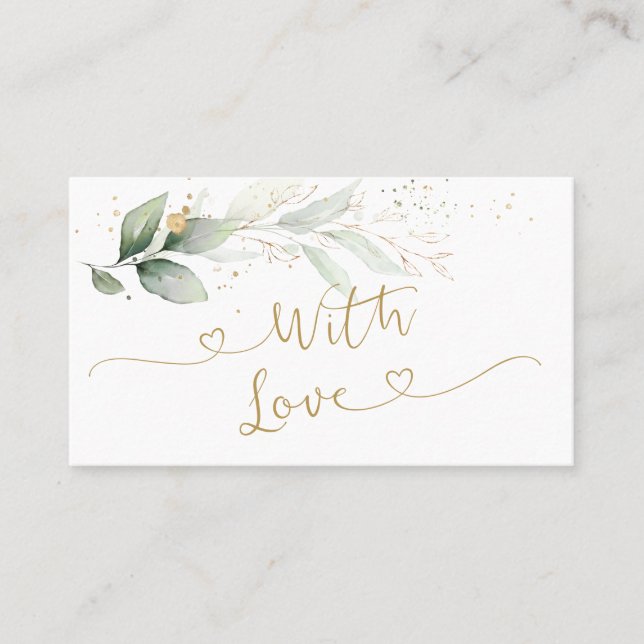 Watercolor Green Gold Foliage Wedding Thank You Business Card (Front)