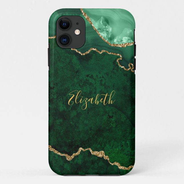 Watercolor Green Gold Marble Agate Geode Case-Mate iPhone Case (Back)