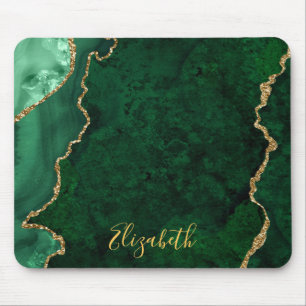 Watercolor Green Gold Marble Agate Geode Mouse Mat