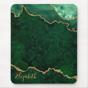 Watercolor Green Gold Marble Geode Agate Mouse Mat