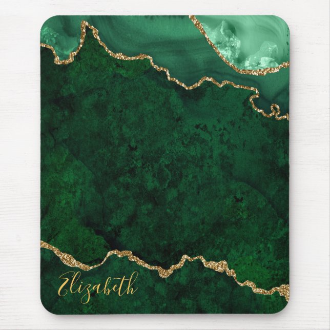 Watercolor Green Gold Marble Geode Agate Mouse Mat (Front)