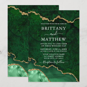 Watercolor Green Gold Marble Geode Agate Wedding Invitation