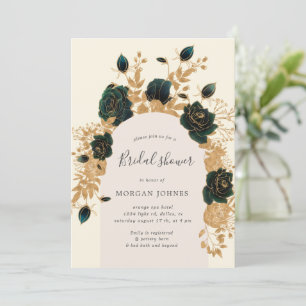 Watercolor Green Gold Roses Bridal Shower Invite