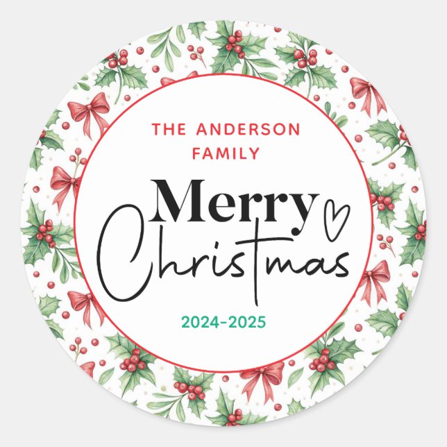 : Watercolor Green Grass – Festive Christmas Party Classic Round Sticker (Front)