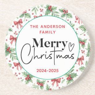 : Watercolor Green Grass – Festive Christmas Party Coaster