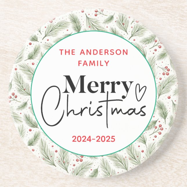 : Watercolor Green Grass – Festive Christmas Party Coaster (Front)