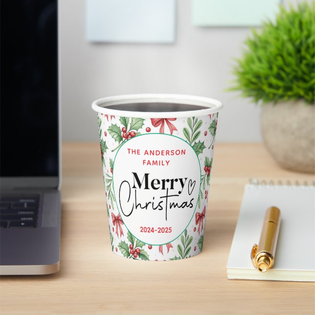 : Watercolor Green Grass – Festive Christmas Party Paper Cups (Insitu)
