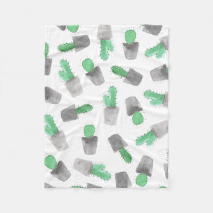 Watercolor green grey modern cactus pattern fleece blanket