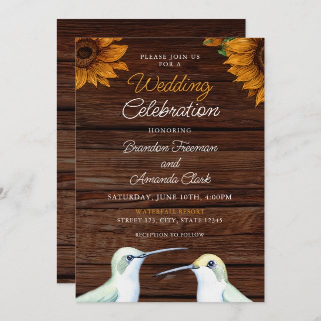 Watercolor Green Hummingbird Floral Rustic Wedding Invitation (Front/Back)