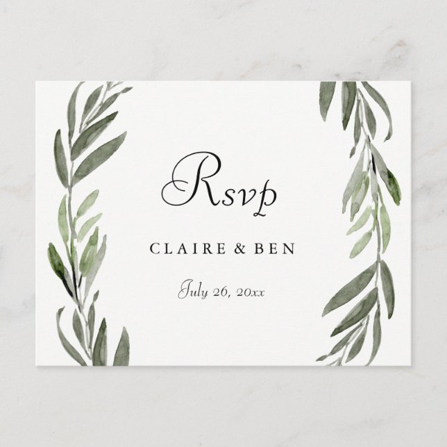 Watercolor Green Leaf All Occasion RSVP Postcard (Front)