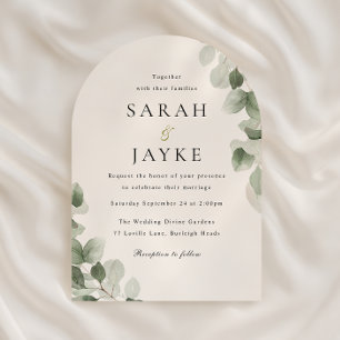 Watercolor Green Leaf Elegance Arch Wedding Invitation