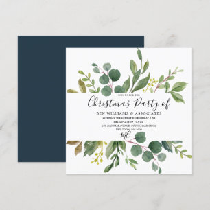 Watercolor Green Leaf Office Christmas Party Invitation
