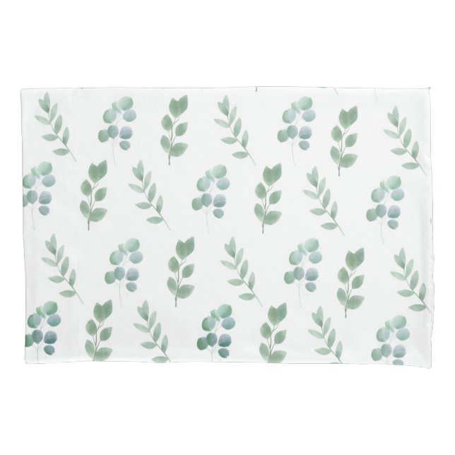 Watercolor Green Leaf Pattern – Elegant Botanical  Pillowcase (Front)