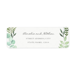 Watercolor Green Leaf Return Address Label