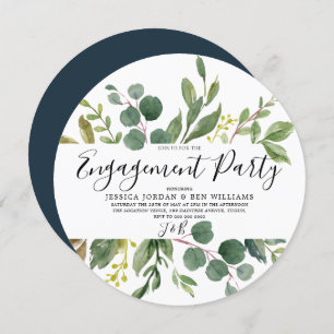 Watercolor Green Leaf Spring Engagement Party Invitation