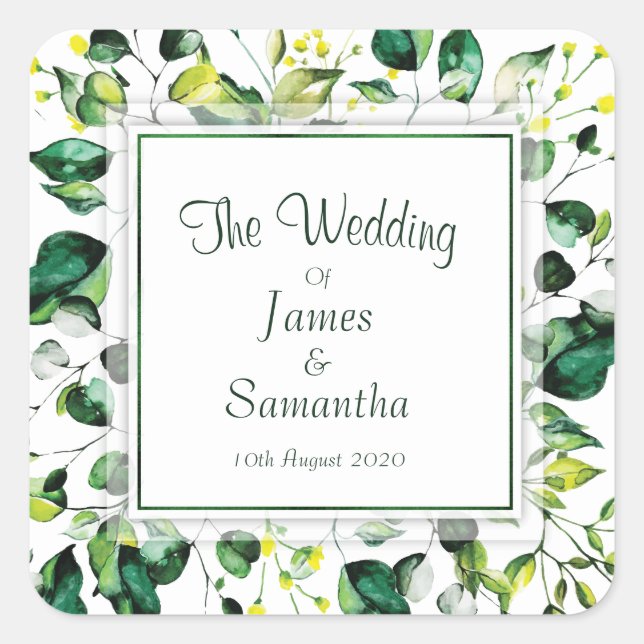 Watercolor Green Leaf | Wedding Envelope Seal (Front)