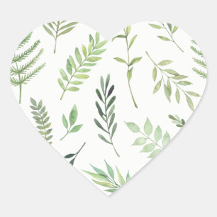 Watercolor Green Leaf Wedding Heart Seal
